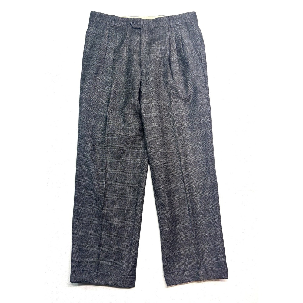 vtg Ballin 35x30 Gray Black Plaid Dress Suit Pants Relaxed Flannel Wool Cashmere